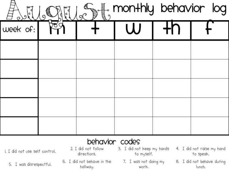 Printable Monthly Behavior Chart Template PrintableBehaviorChart