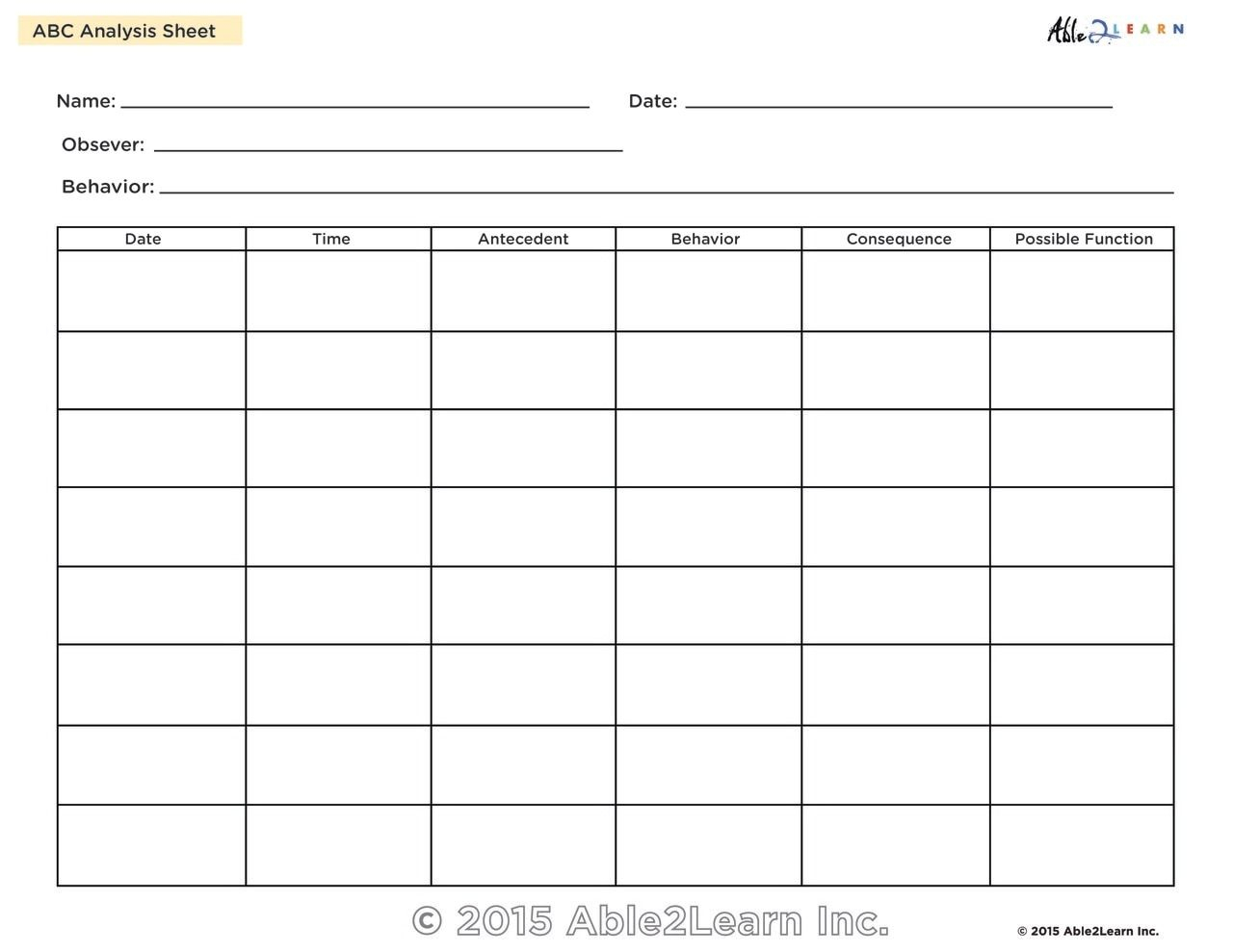 Antecedent Behavior Consequence ABC Chart 1 Page In 2020 Abc Chart 