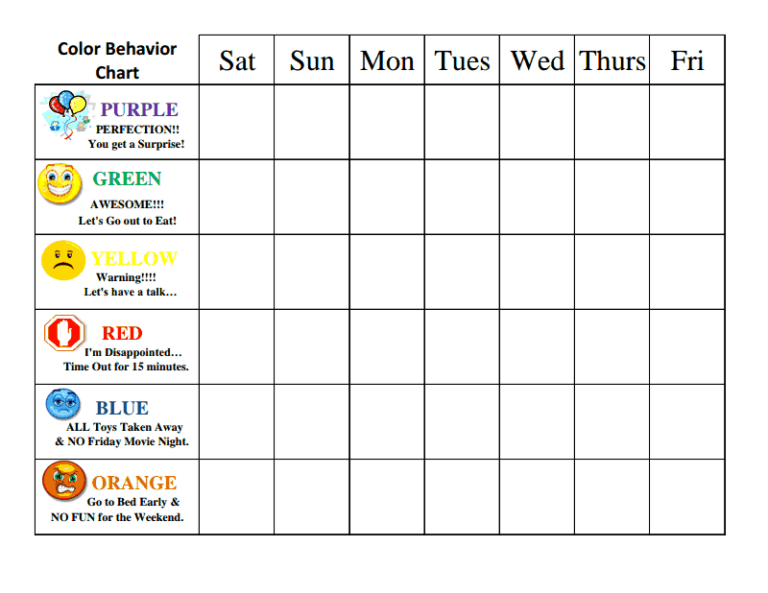 Behavior Chart For 4 Year Old Printable