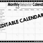 Editable Monthly Behavior Chart Example Calendar Printable