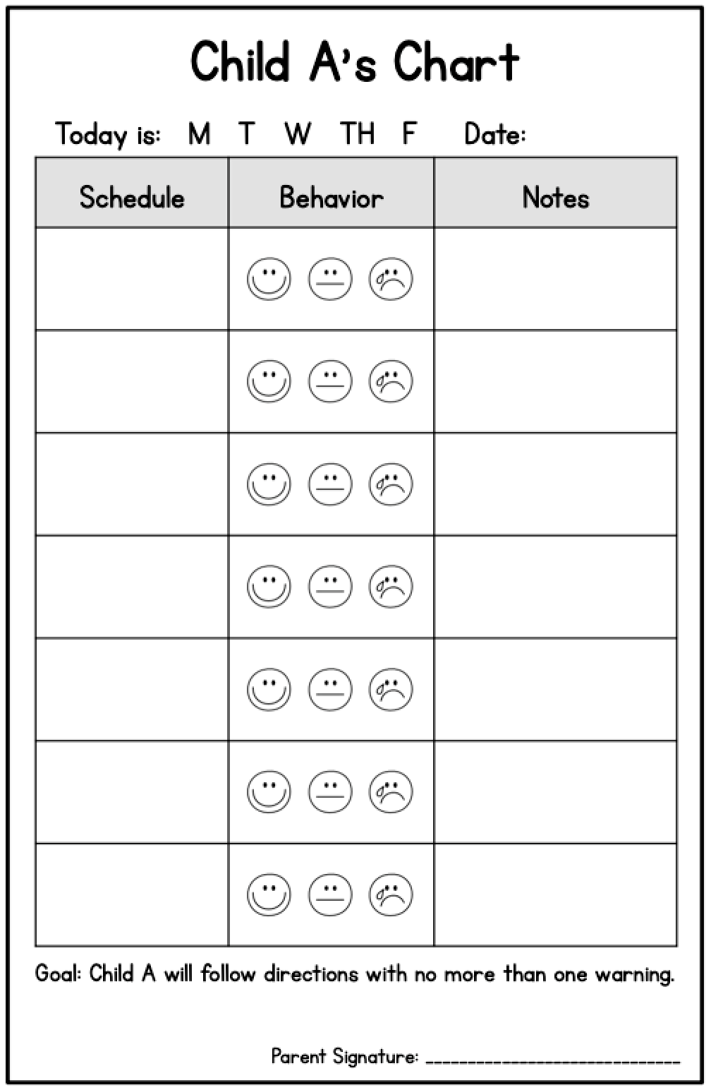 Editable Student Individual Behavior Chart In 2021 Individual 