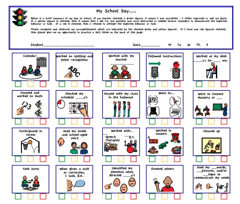 Printable Behavior Charts For Autistic Students