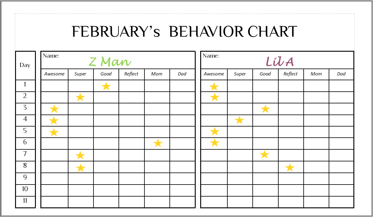 Noor Janan Homeschool Behavior Chart Printable Reward Charts 