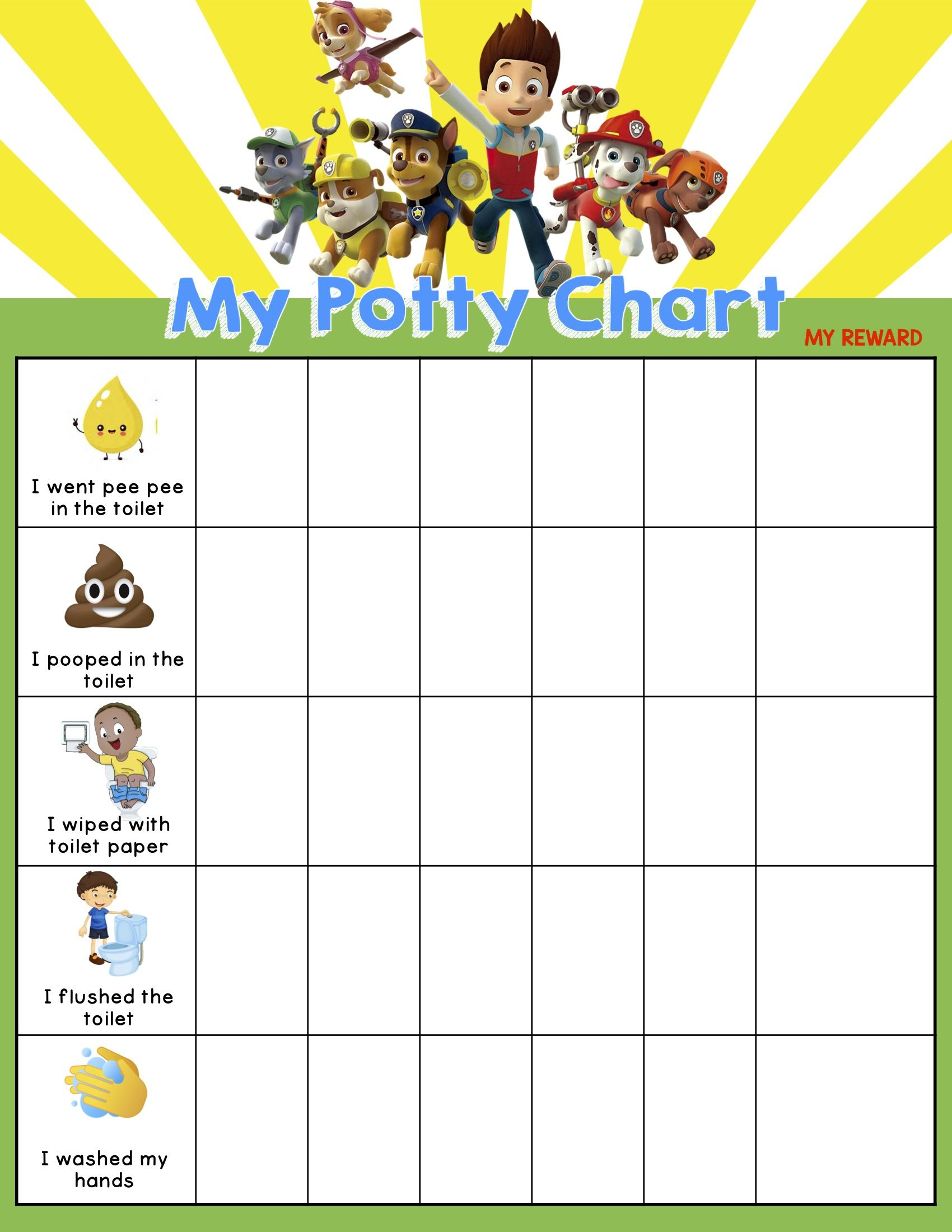 Paw Patrol Sticker Chart For Potty Training In 2020 Potty Training 