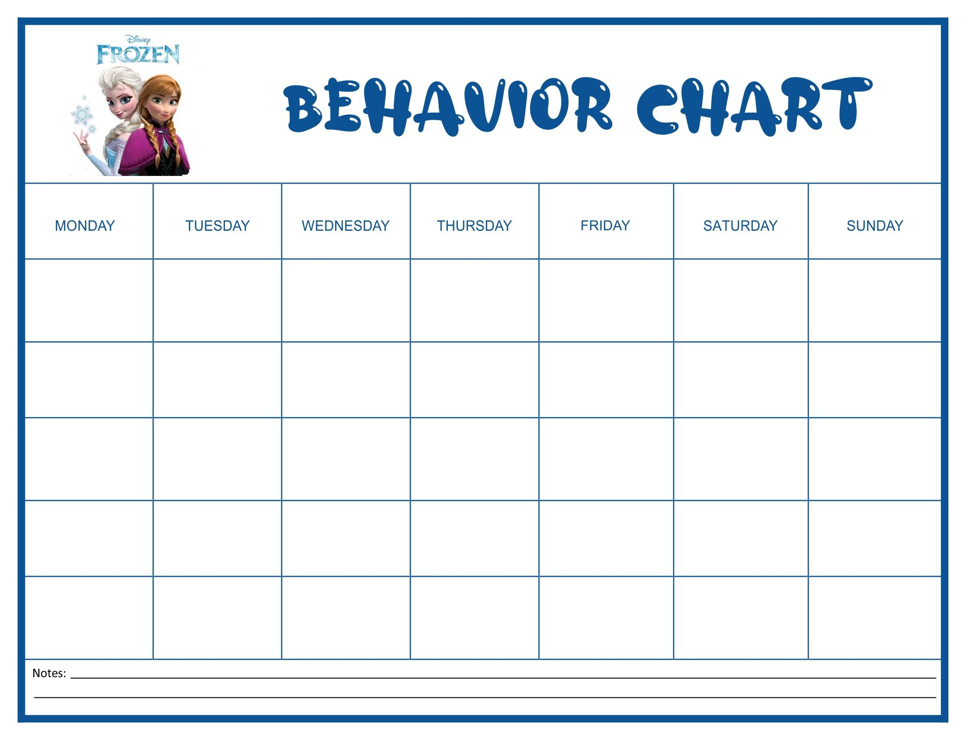 Printable Elsa Behavior Charts