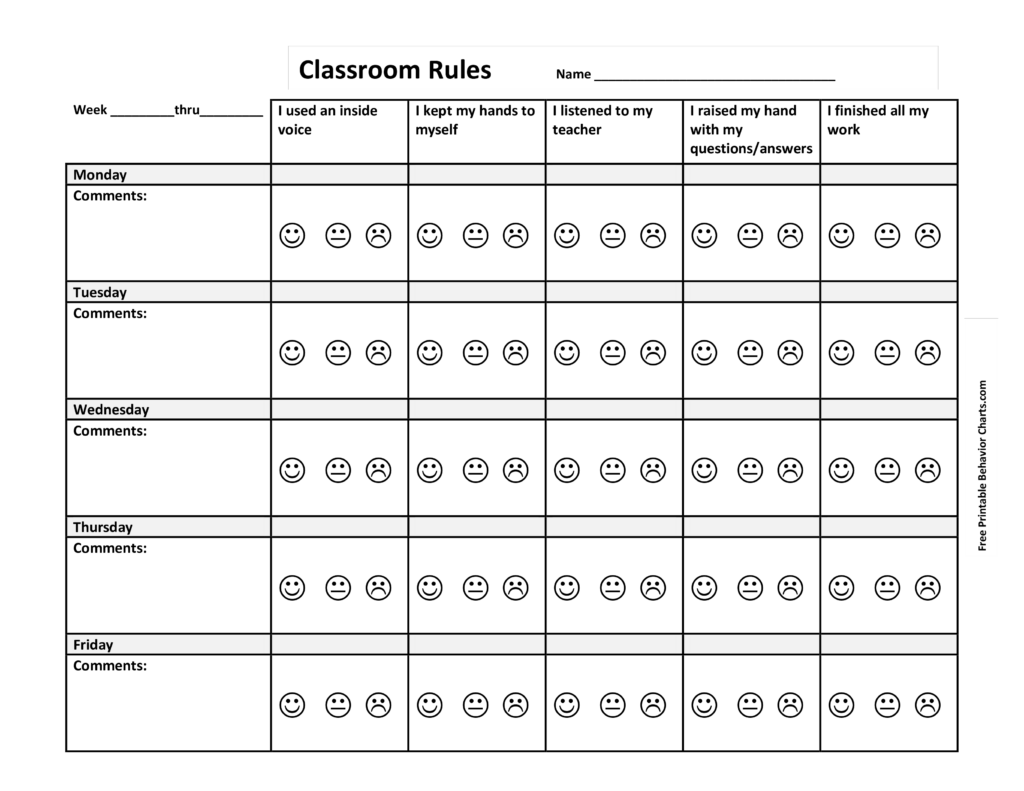  Printable Classroom Behavior Chart Template 