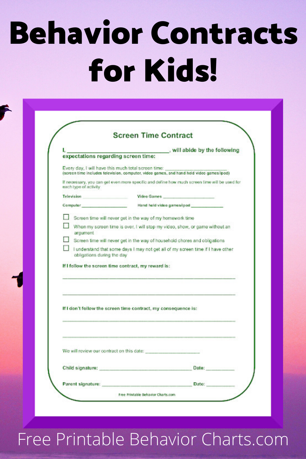 Free Printable Behavior Contracts And Charts PrintableBehaviorChart