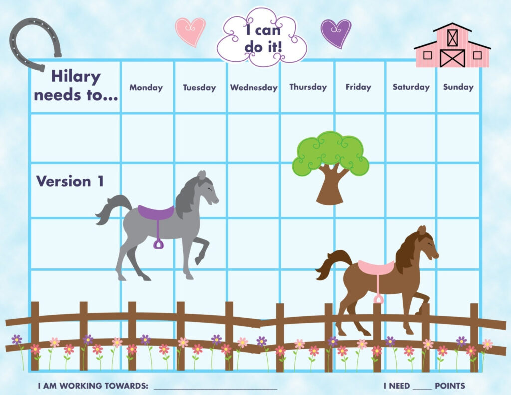 PRINTABLE Personalized Kids Chore Reward Chart Horses 3
