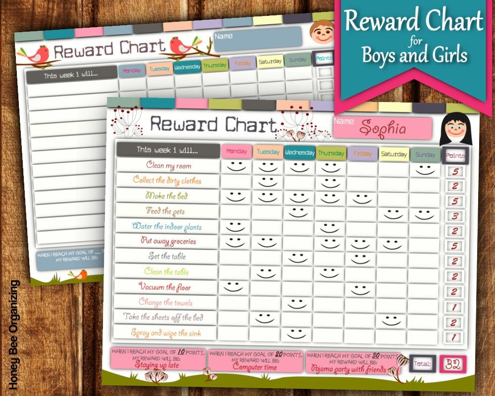 Printable Reward Chart For Girls And Boys 8 5x11 Etsy Kids 