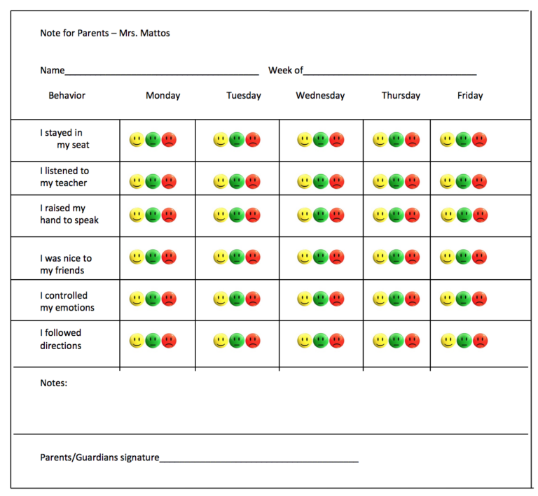 Printable Self Monitoring Behavior Chart